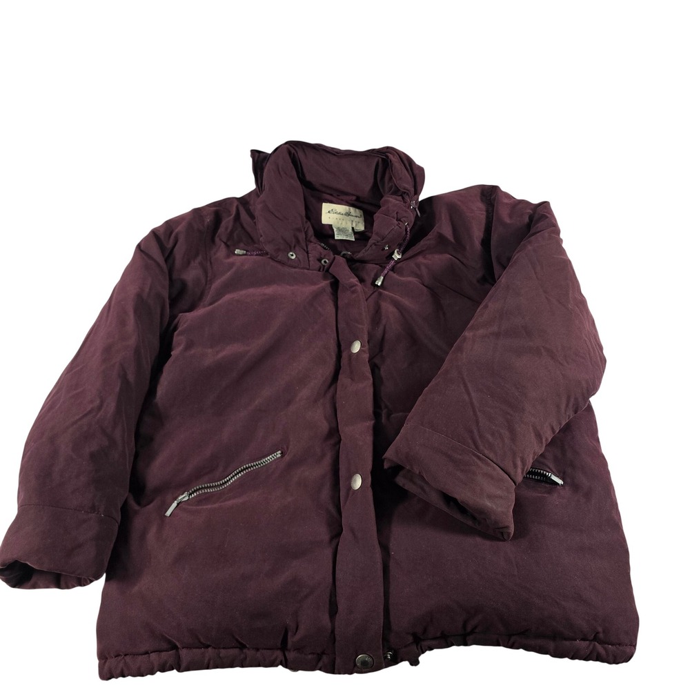 Eddie Bauer Womens Goose Down Puffer Jacket Burgundy Parka Size L 15076